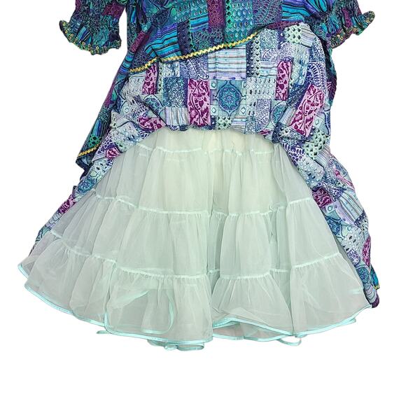 Vintage Square Dance Outfit Lot Medium Blue Floral Off Shoulder - Picture 4 of 12